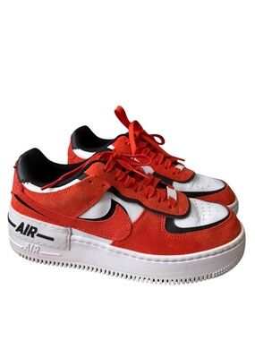 Nike Women's Air Force 1 Shadow Cracked Leather Rush Orange Sneaker US 8 Chunky